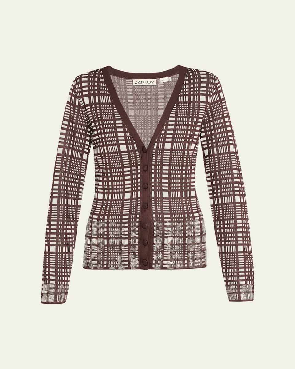 Elise Sequined Check V-Neck Cardigan